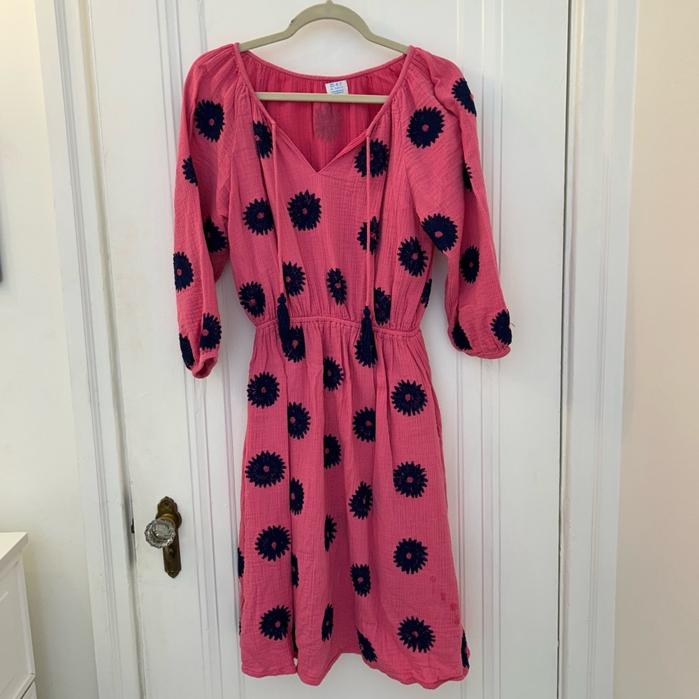 Women's Coral Pink Floral Embroidered Mini Dress